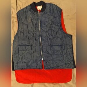 70s Vintage Hunters Vest Navy and Red Puffer Thin Layering Winter fall vest